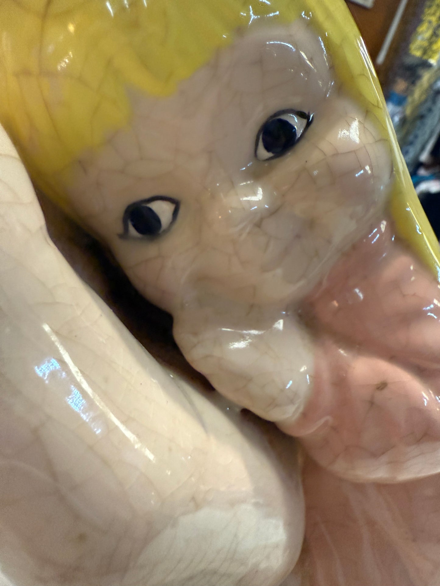 “Safe in His Hands” Ceramic Figurine – Glazed 11” Girl & Giant Hands – Vintage Devotion or Dread?