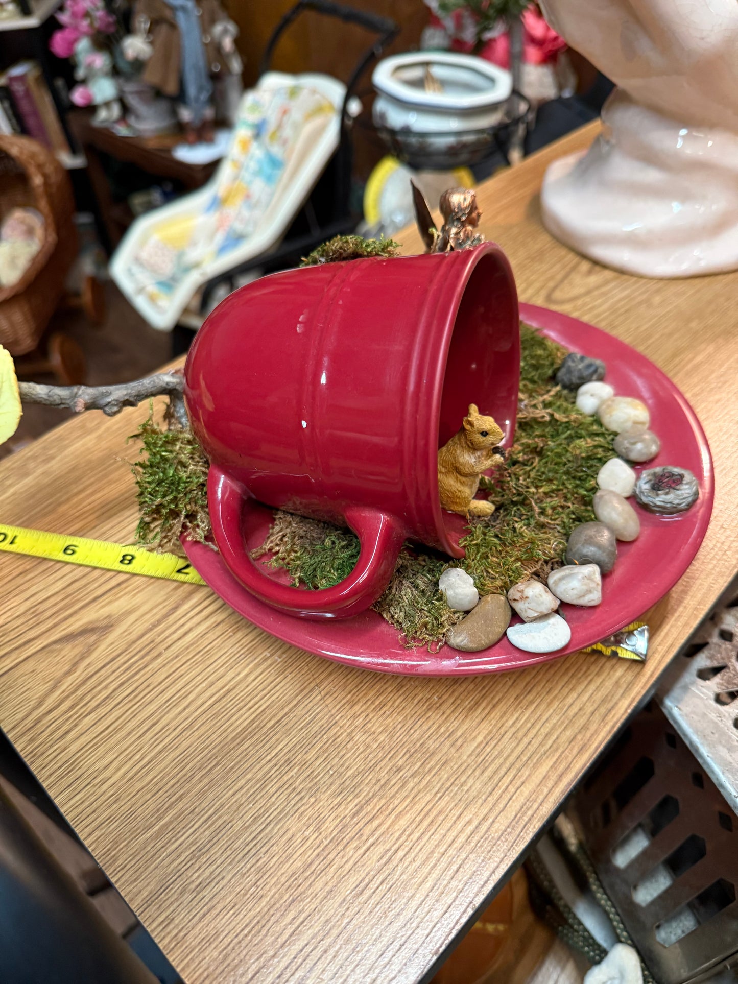 Whimsical “Fairies Welcome” Teacup Garden – Squirrel, Fairy, Moss & Magic!