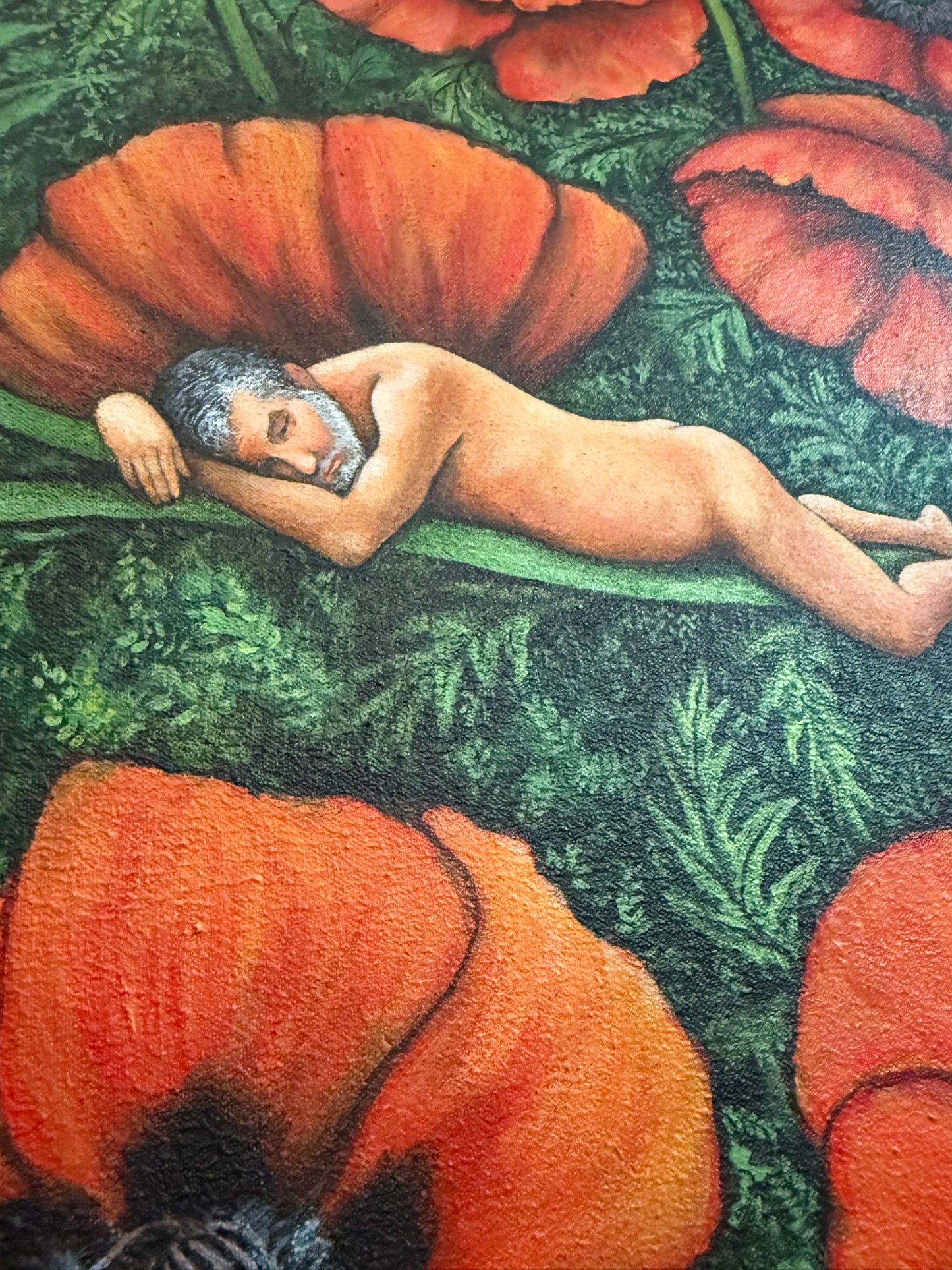 Original Painting Naked Man In Field Of Poppies 2005 Signed Framed Artwork OOAK