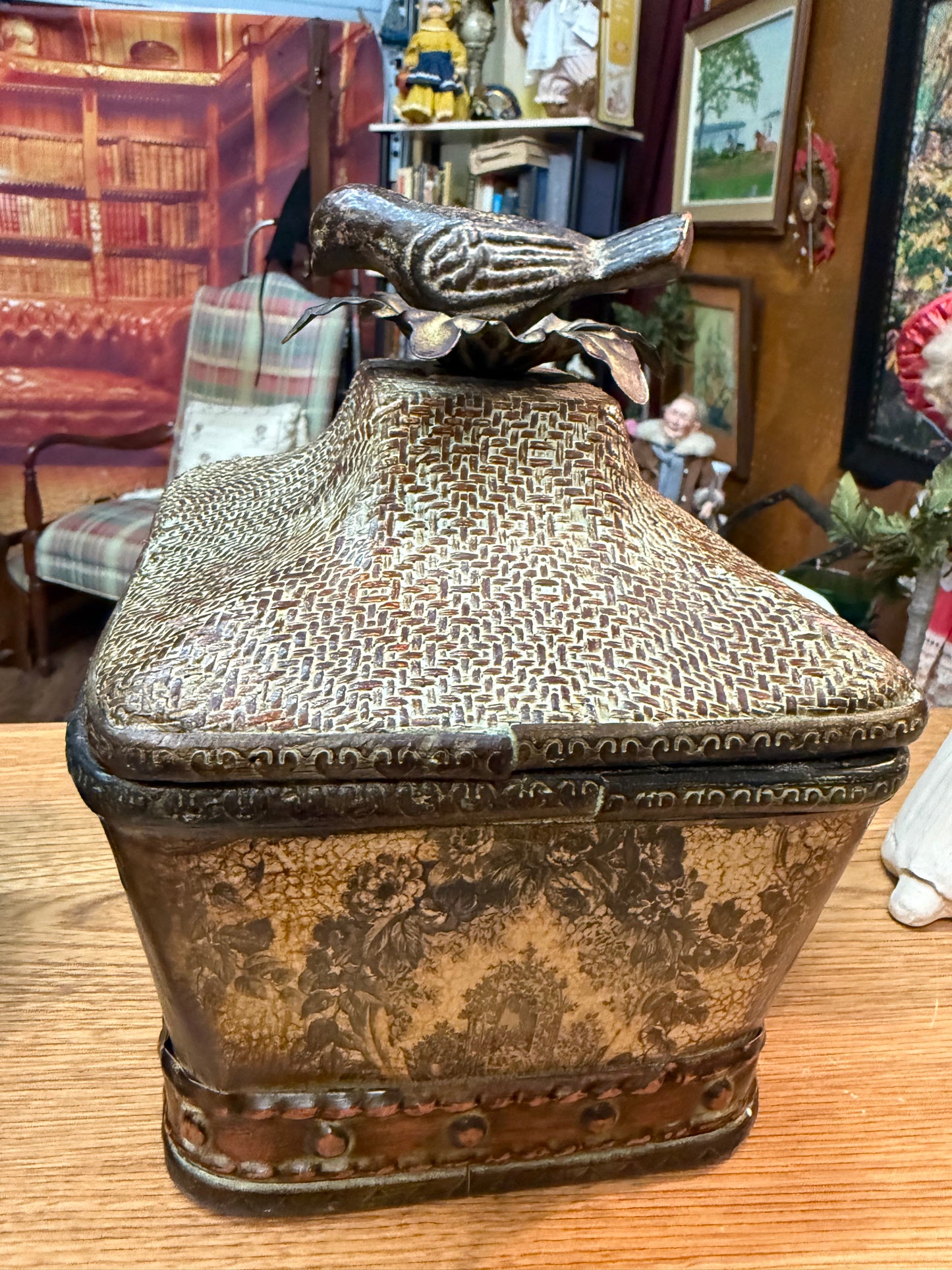 Victorian Style Lidded Boxes w/ Bird Finials – Floral Panels – Set of 2 – 9”