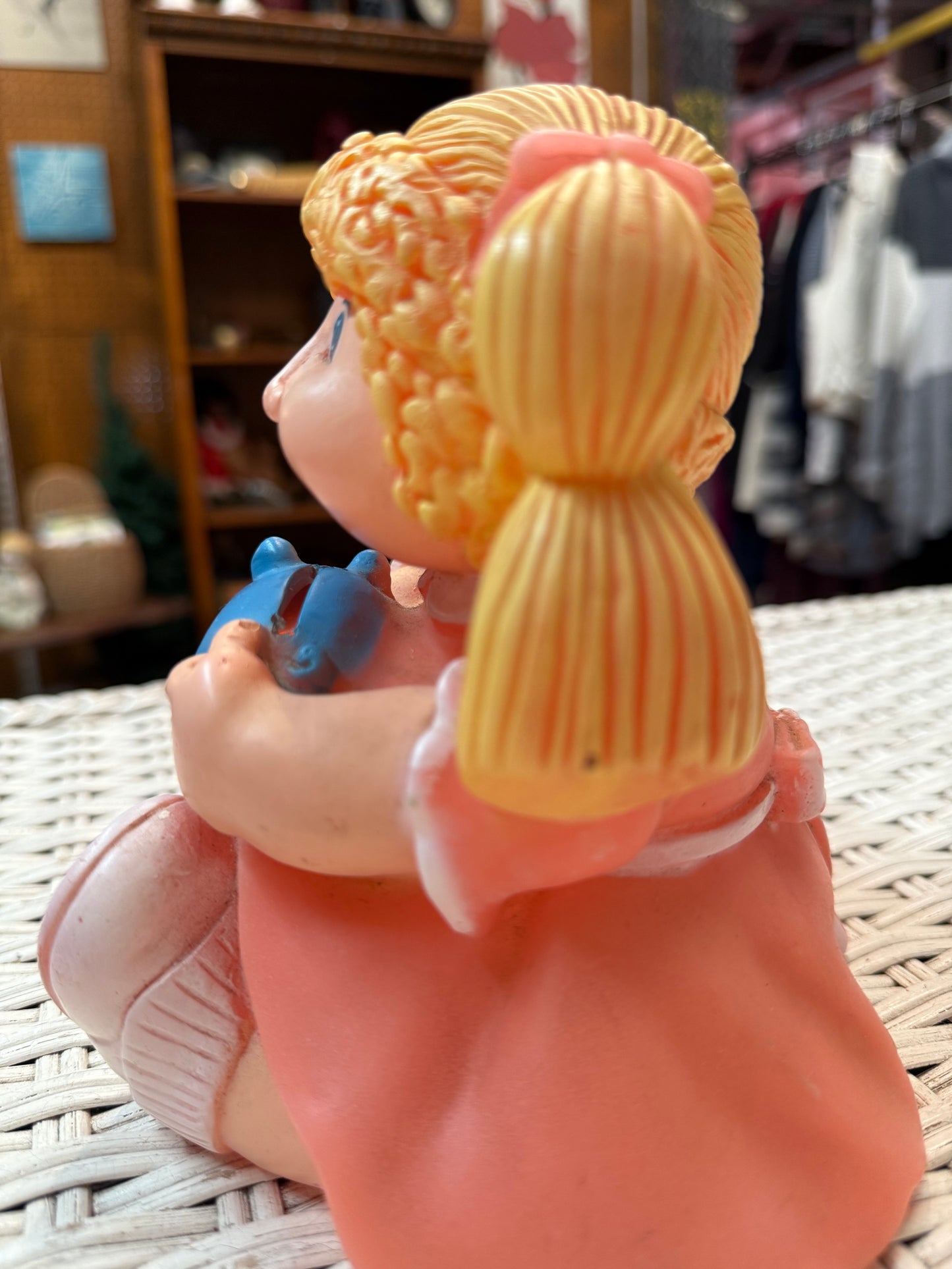 Vintage Cabbage Patch Kid Bank – Girl with Blue Piggy – 1980s Childhood
