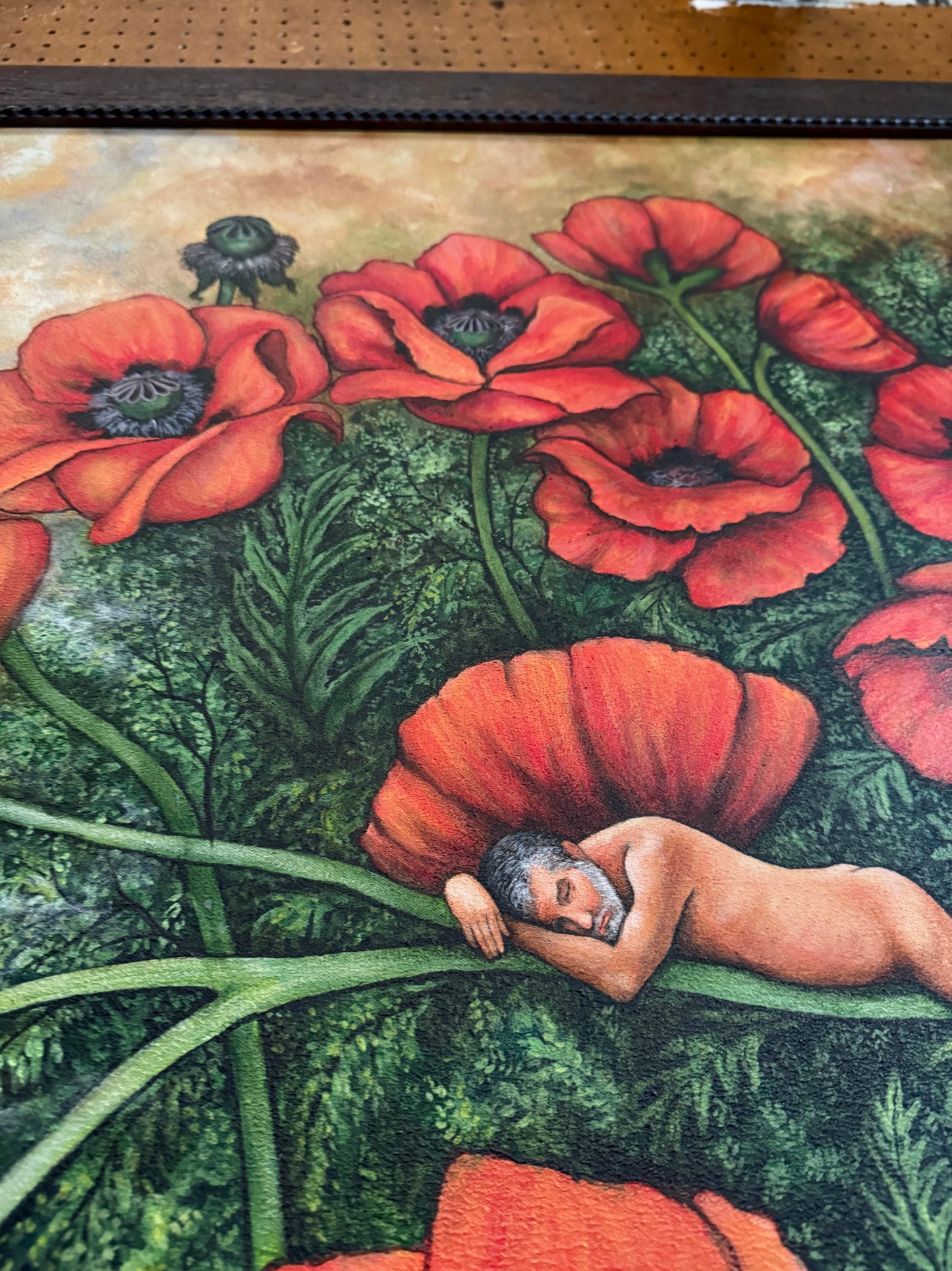 Original Painting Naked Man In Field Of Poppies 2005 Signed Framed Artwork OOAK