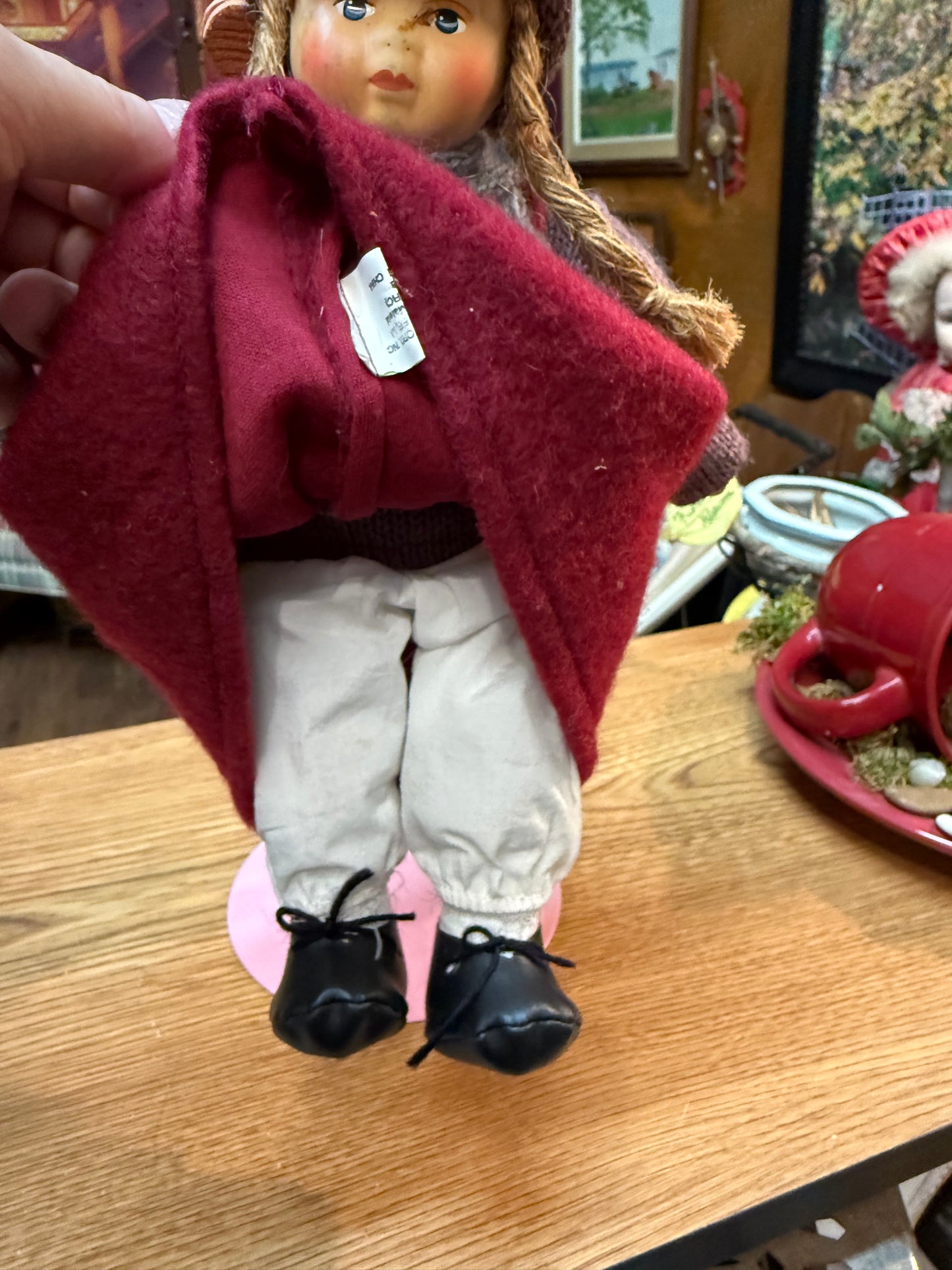 Haunted Skier Girl Doll 12” – Wooden Skis – Winter Lodge Spirit