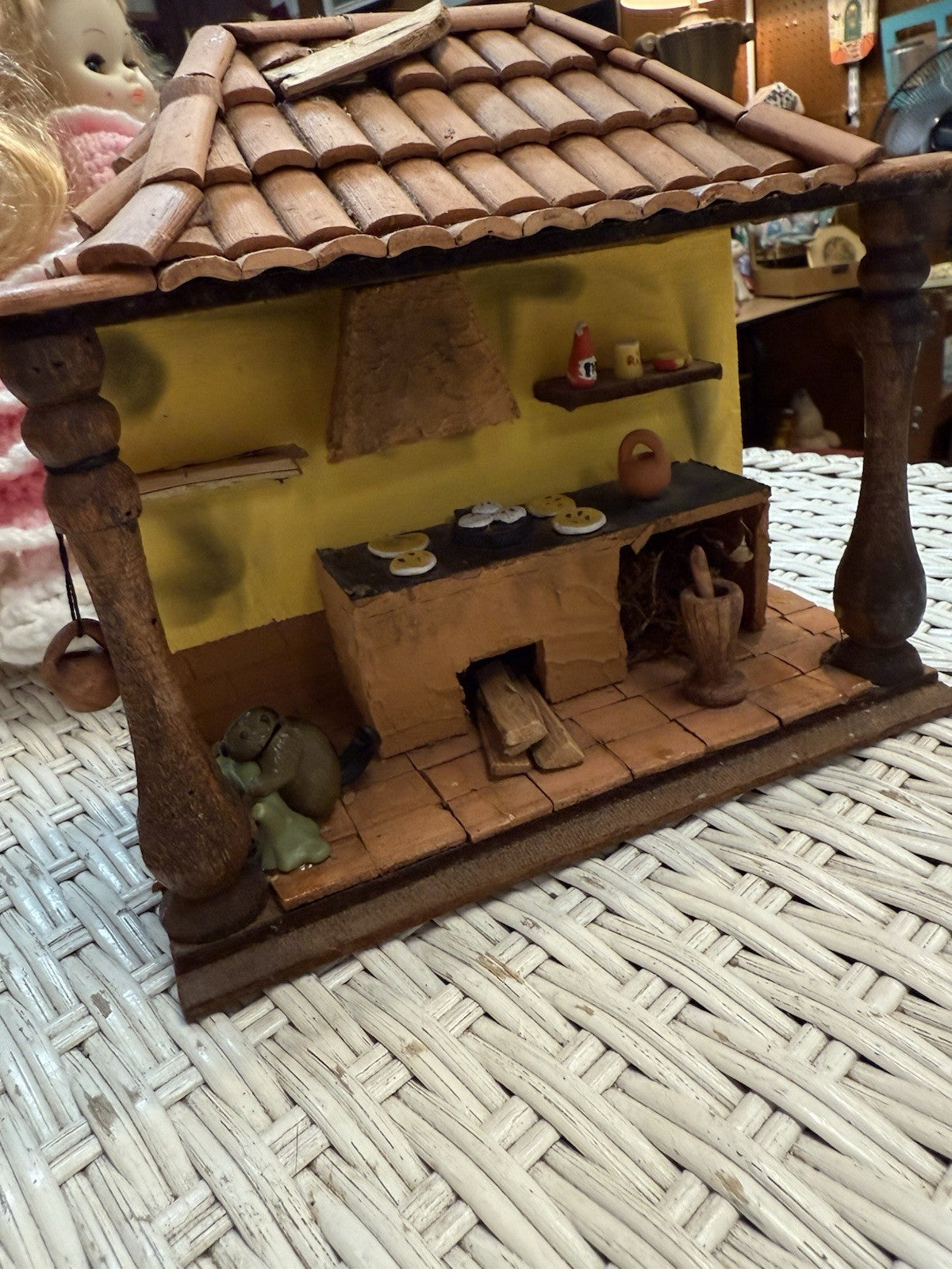 Rustic Miniature Hearth Diorama – Handmade Folk Art Kitchen – Spirited Cottage