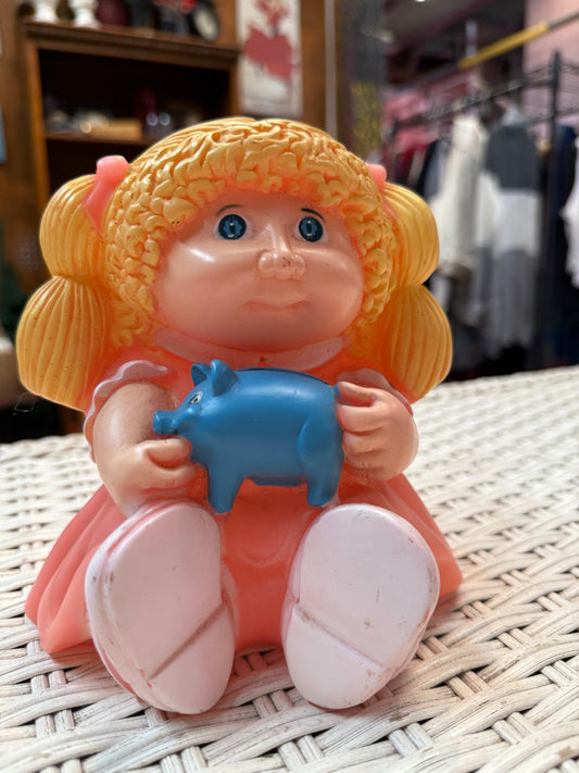 Vintage Cabbage Patch Kid Bank – Girl with Blue Piggy – 1980s Childhood