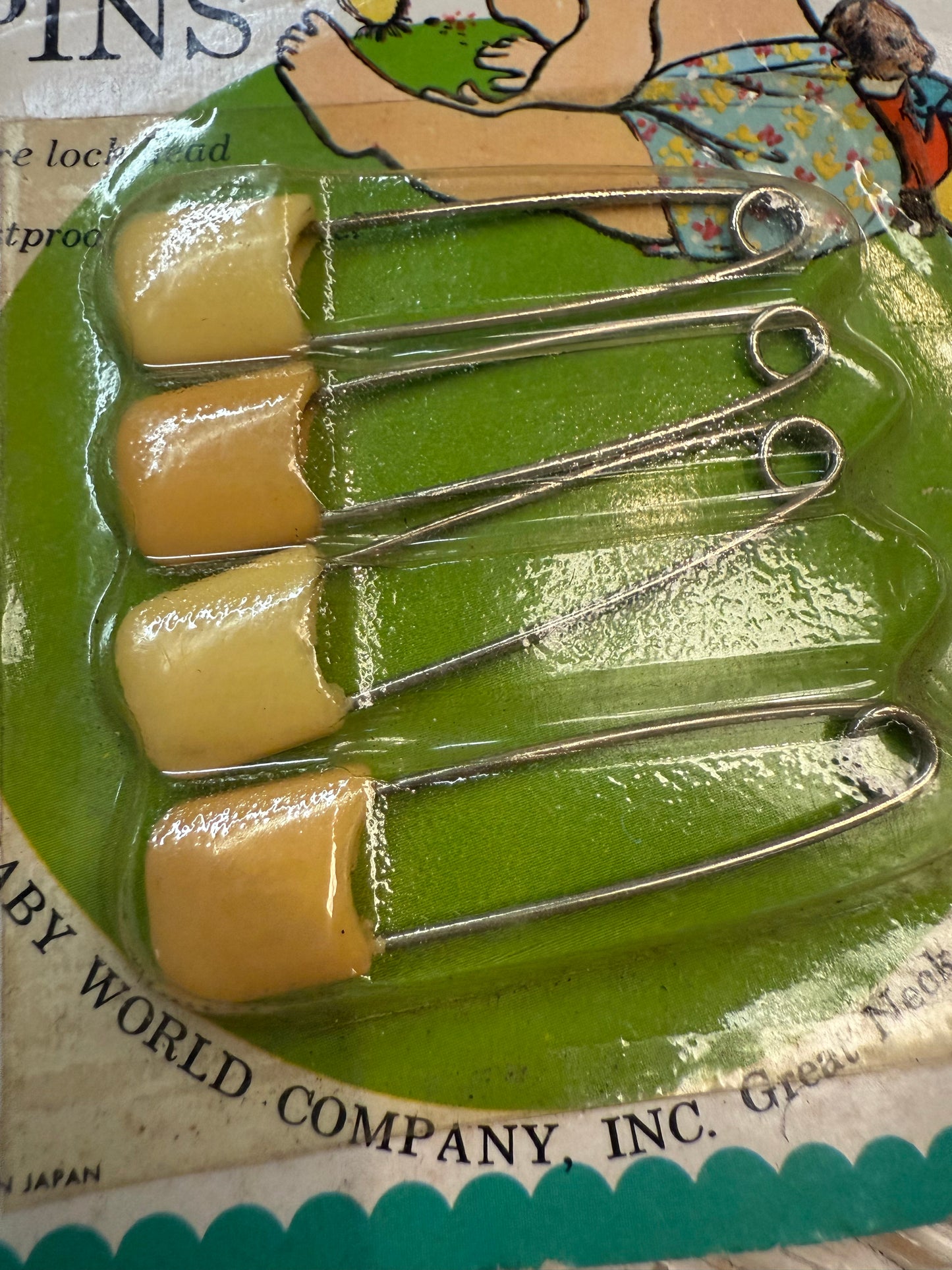 Vintage BABY WORLD Diaper Pins - Sealed Pack of 4 – Rustproof – Eerie Nursery Charm