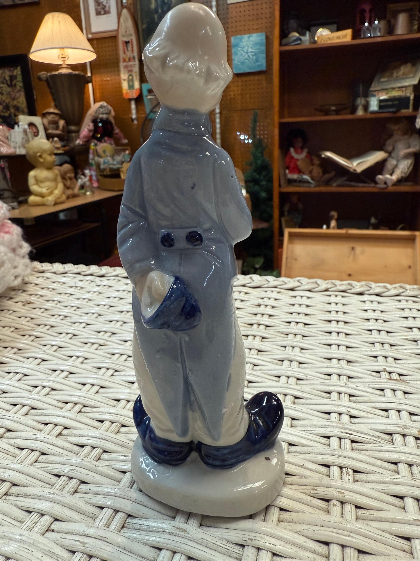 Vintage Creepy Ceramic Clown Figurine – Glazed Blue Suit – Offbeat Smile