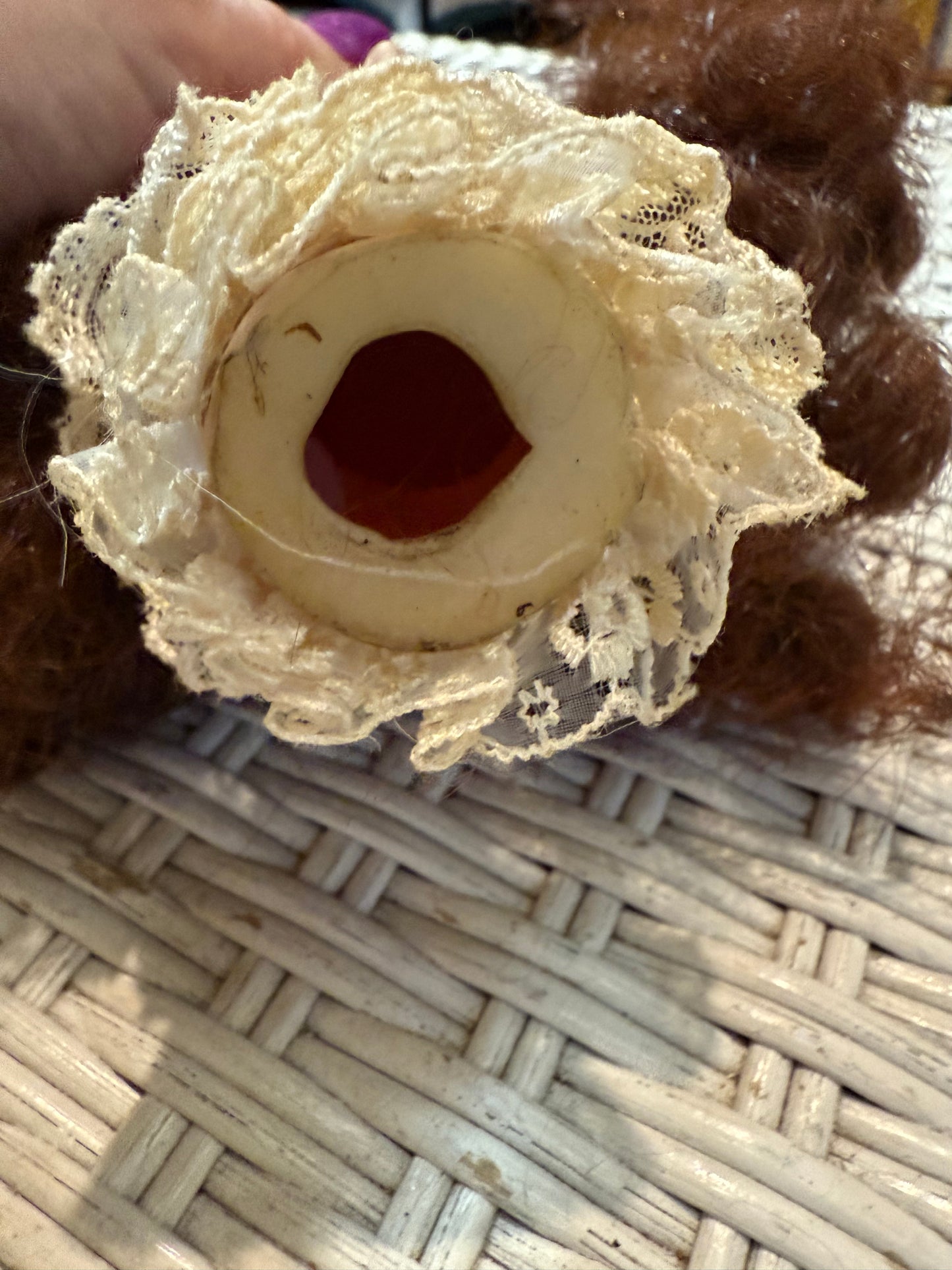 Haunted Porcelain Doll Head with Lace Collar – Vintage Creepy Display Bust