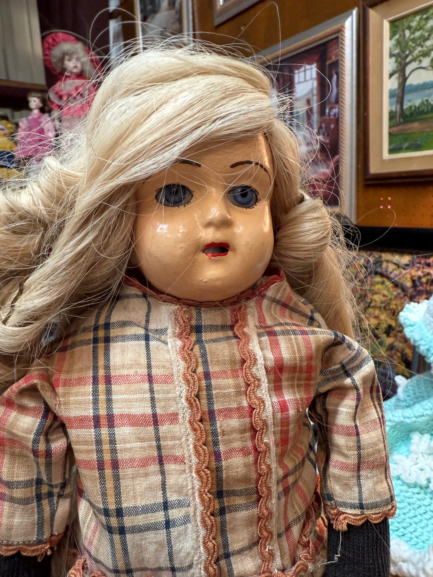 Haunted Antique Metal Head Doll – Spirit Vessel “Elsbeth” – Rare Painted Tin Face, Leather Shoes