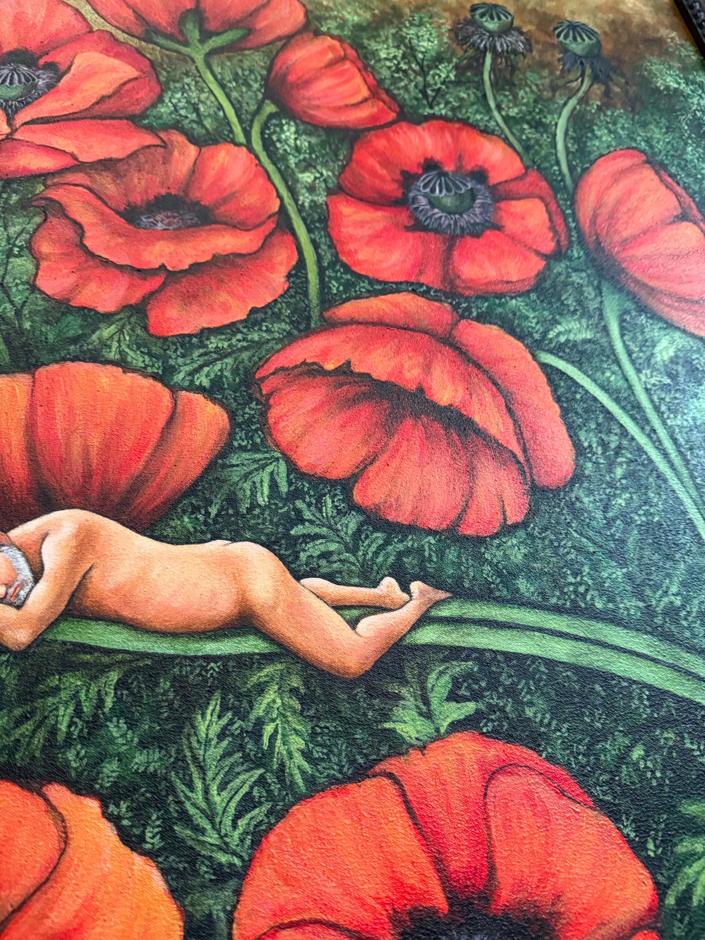 Original Painting Naked Man In Field Of Poppies 2005 Signed Framed Artwork OOAK