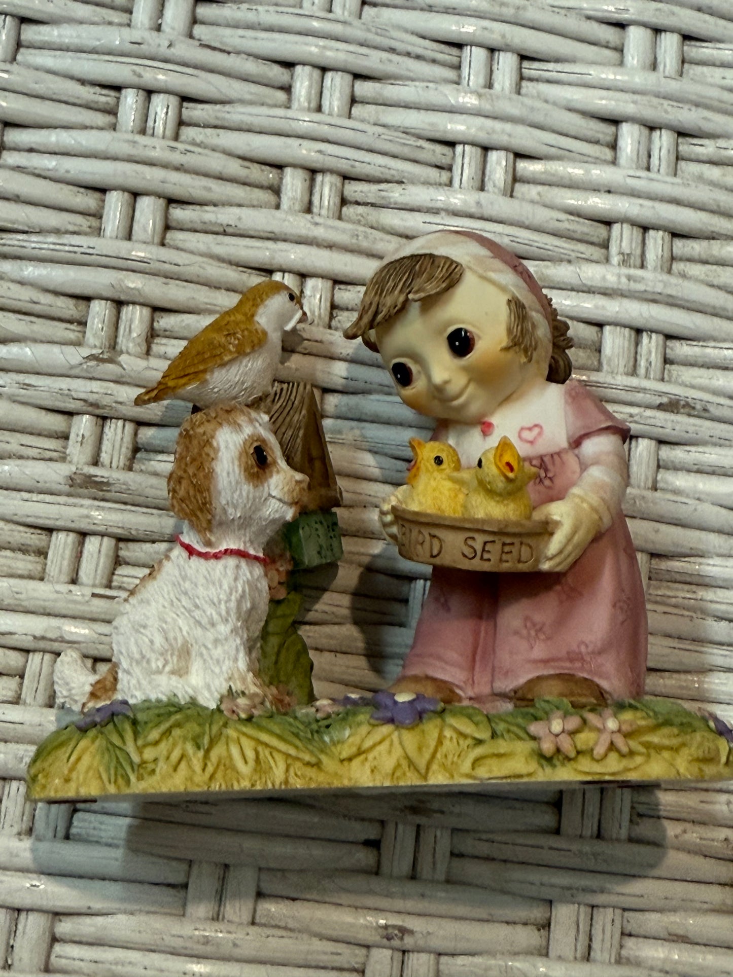 Jody’s Dream Keepers Figurine 1991 – Girl with Birds & Dog – Big Eyed Oddity