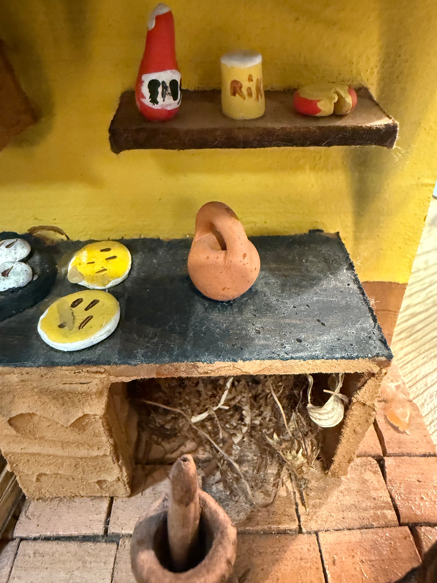 Rustic Miniature Hearth Diorama – Handmade Folk Art Kitchen – Spirited Cottage