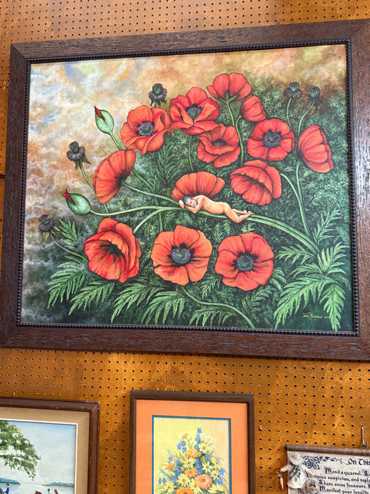 Original Painting Naked Man In Field Of Poppies 2005 Signed Framed Artwork OOAK