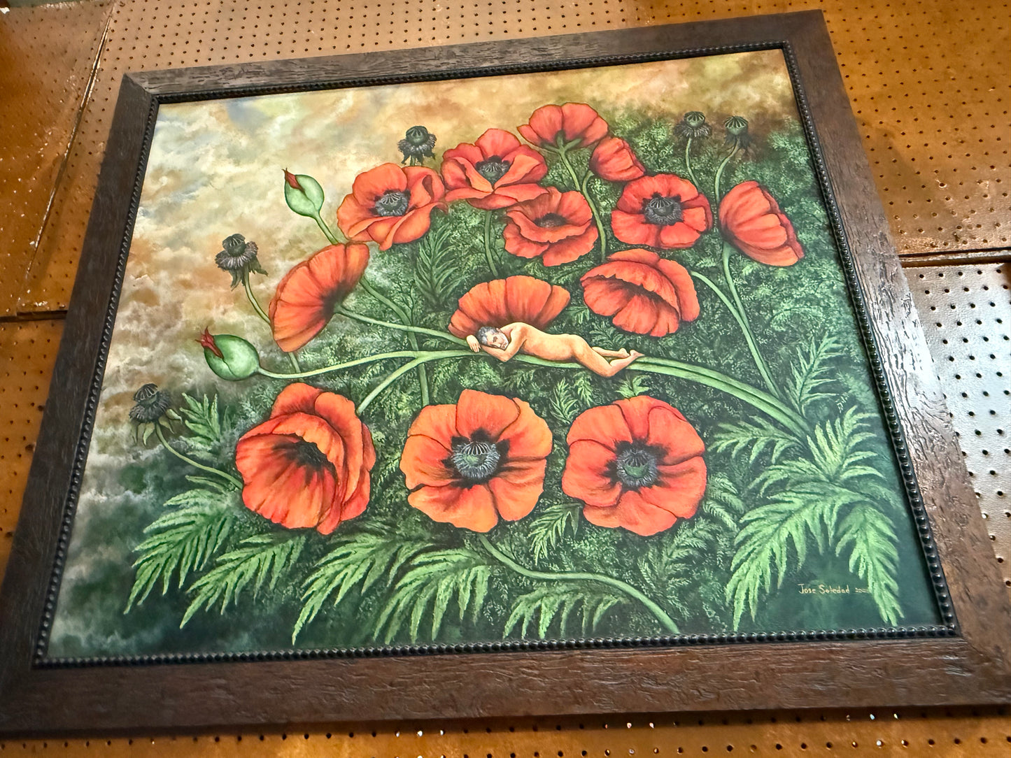 Original Painting Naked Man In Field Of Poppies 2005 Signed Framed Artwork OOAK