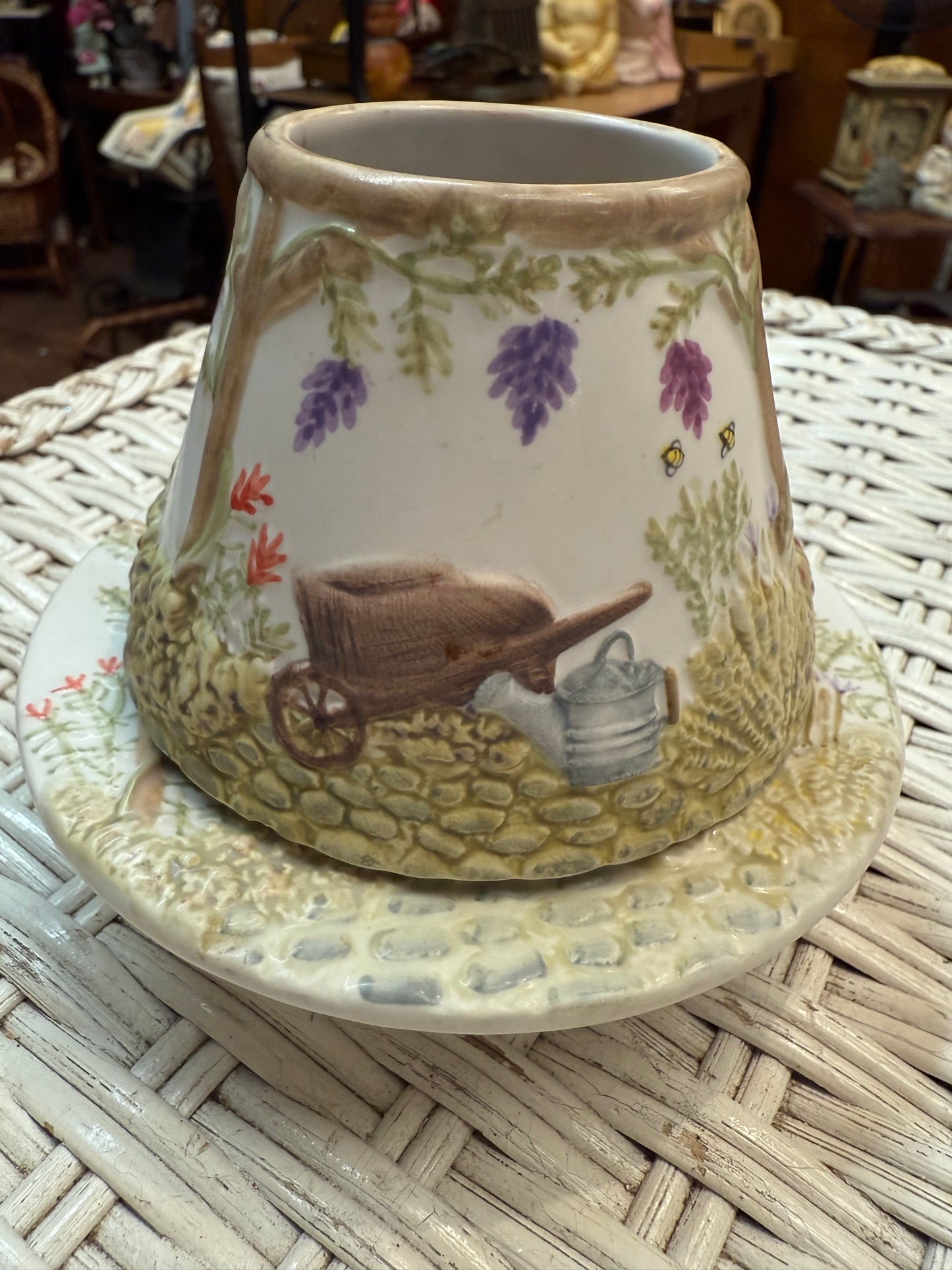 Diane Knott Candle Topper & Plate Set – Beehive Garden Scene – Ceramic
