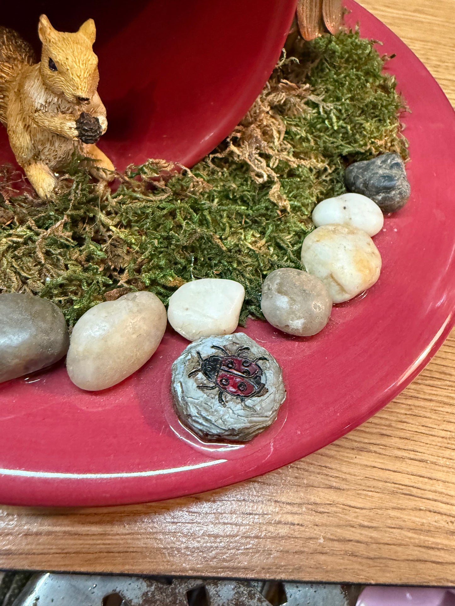 Whimsical “Fairies Welcome” Teacup Garden – Squirrel, Fairy, Moss & Magic!