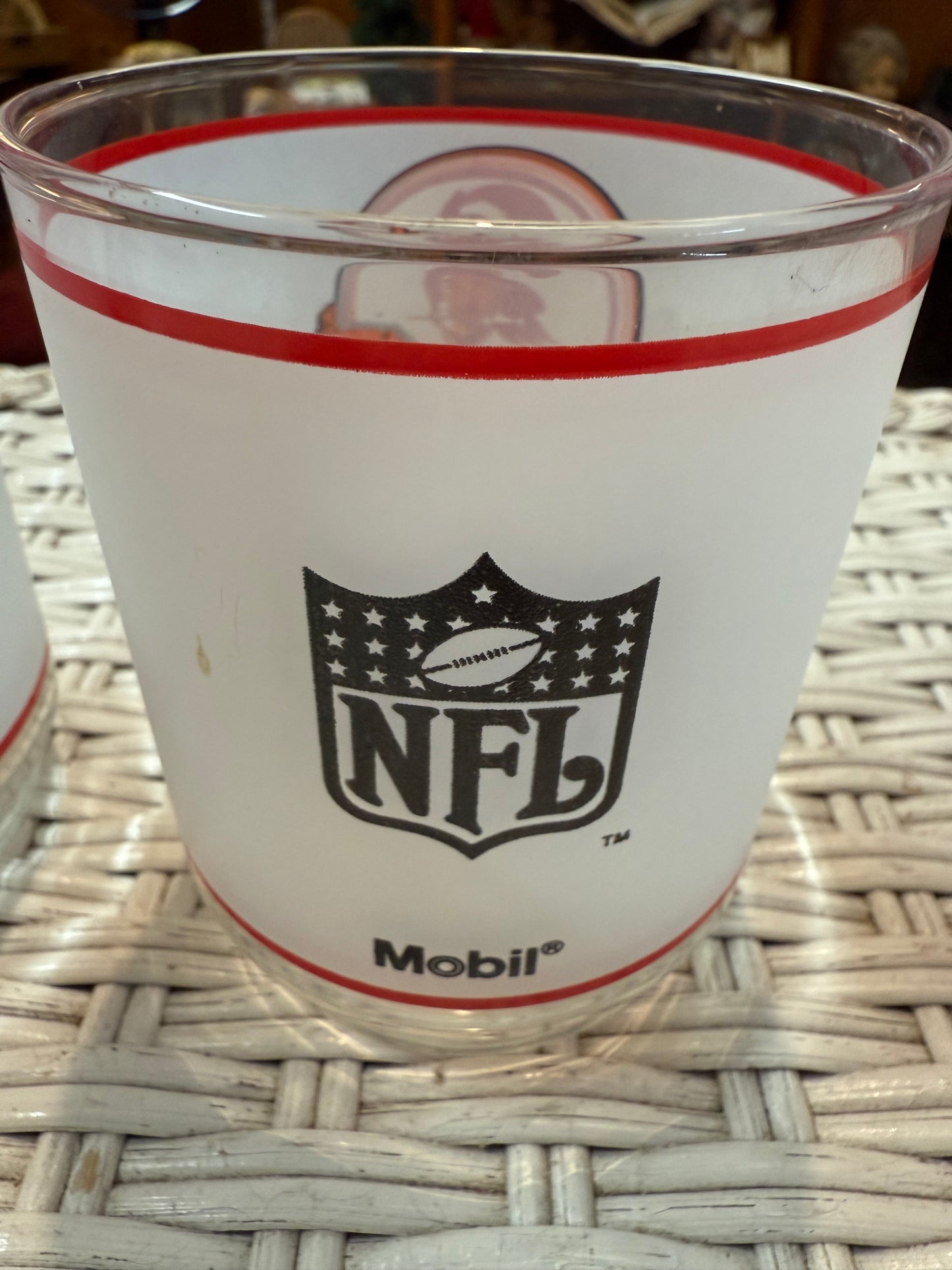 Vintage 1980s Buccaneers & NFL Mobil Glasses – Frosted Pair - Football Barware