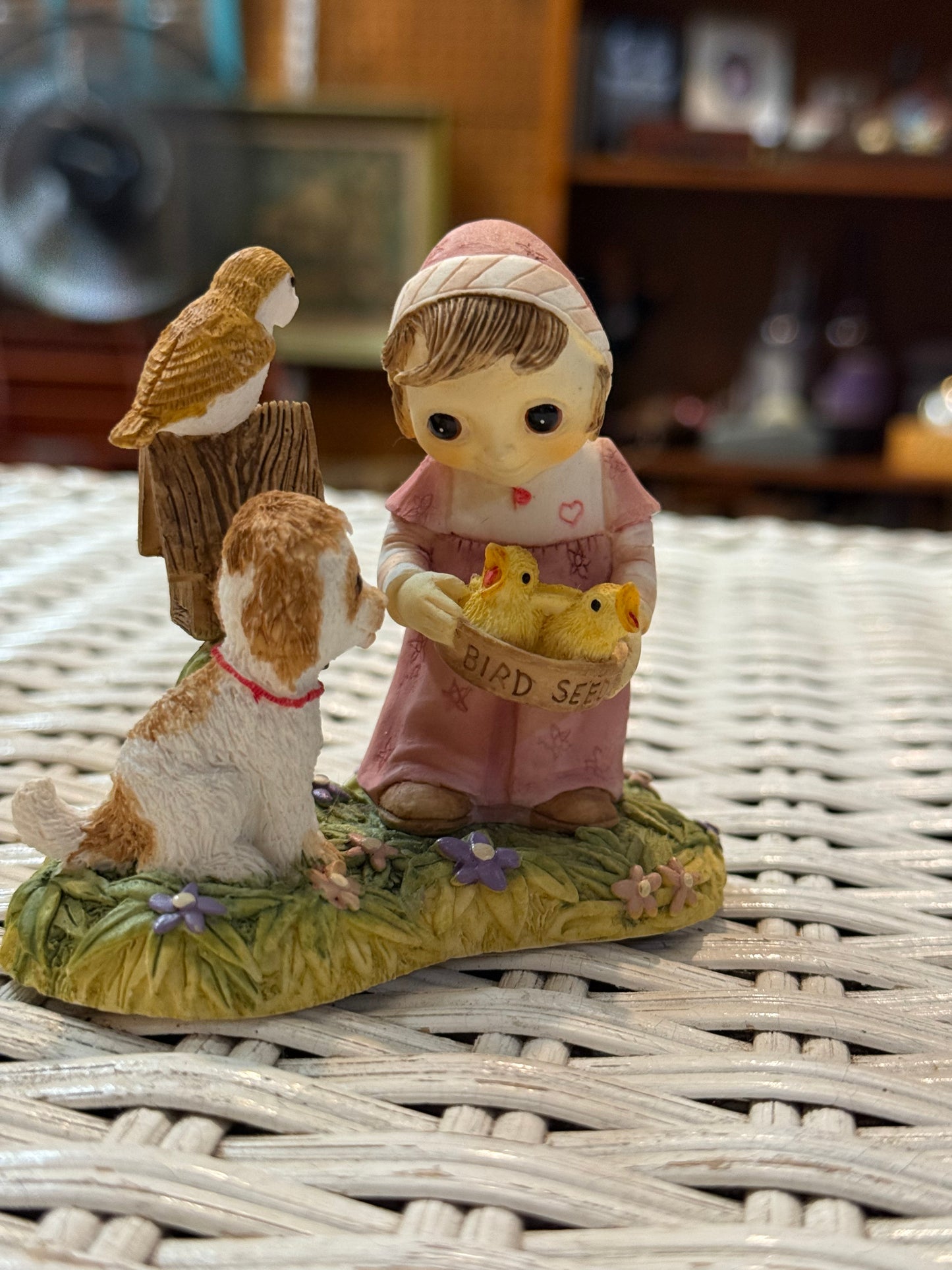 Jody’s Dream Keepers Figurine 1991 – Girl with Birds & Dog – Big Eyed Oddity