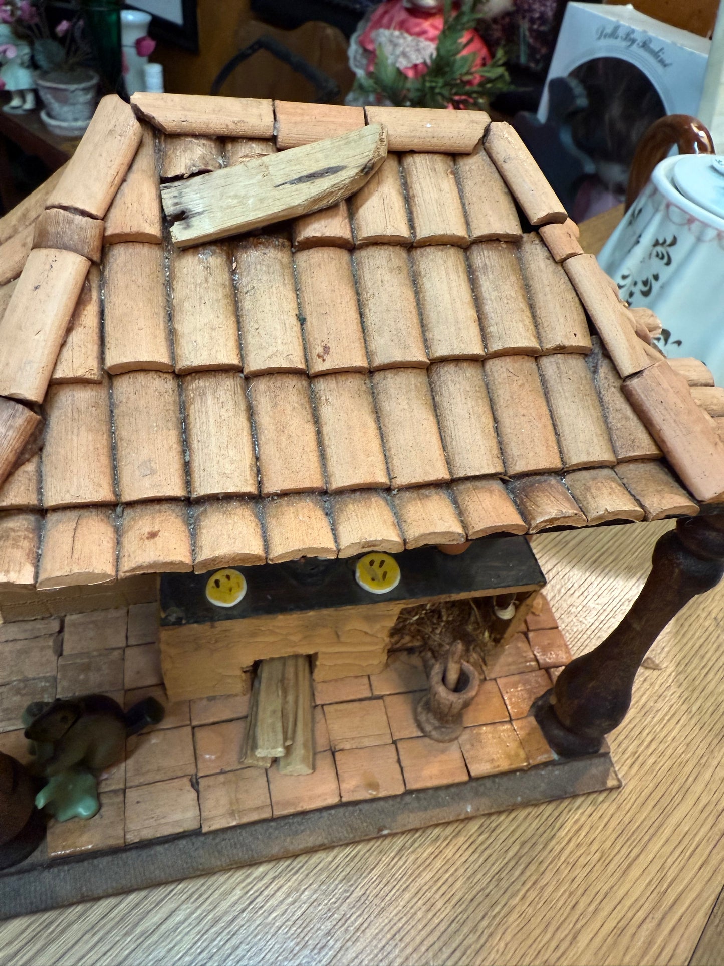 Rustic Miniature Hearth Diorama – Handmade Folk Art Kitchen – Spirited Cottage
