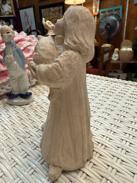 1987 Austin Prod “Bright Eyes” Statue – Girl with Cat – Haunted Manor Decor
