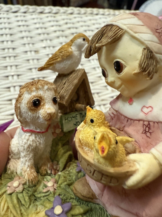 Jody’s Dream Keepers Figurine 1991 – Girl with Birds & Dog – Big Eyed Oddity