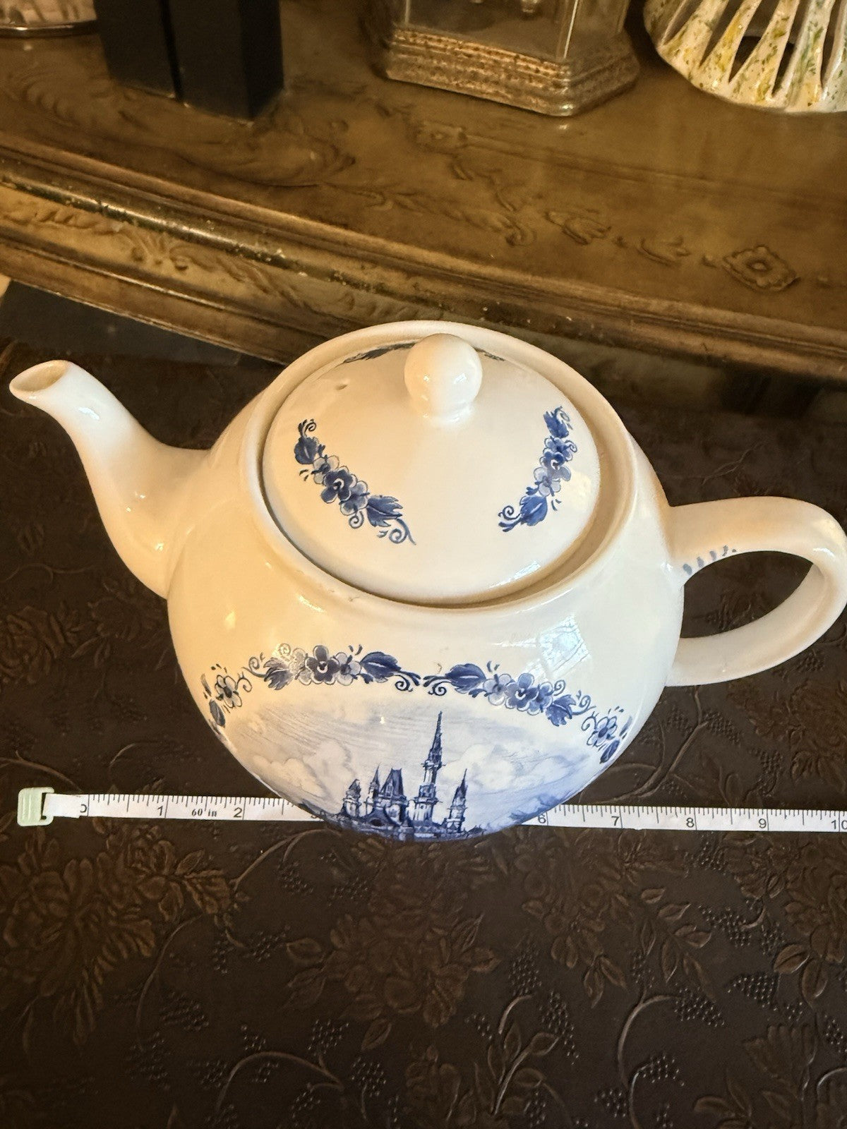 Disney Cinderella Castle Teapot Blue White Transferware Made in Thailand