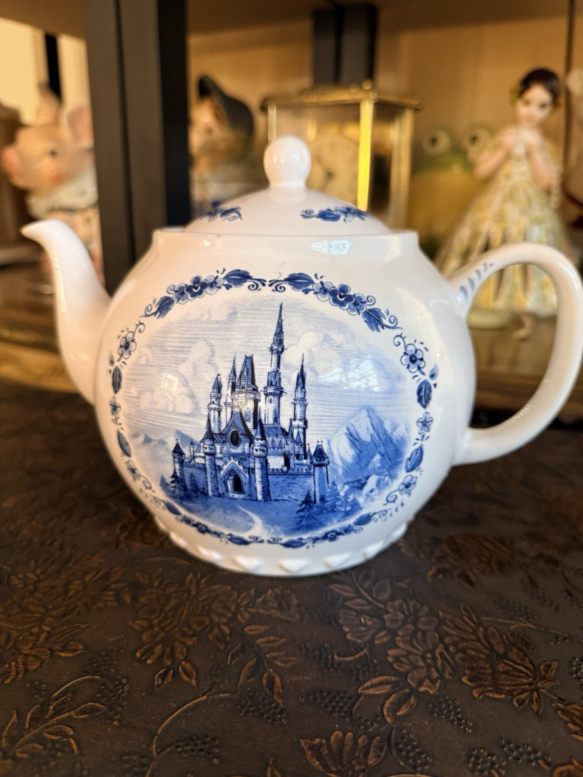 Disney Cinderella Castle Teapot Blue White Transferware Made in Thailand