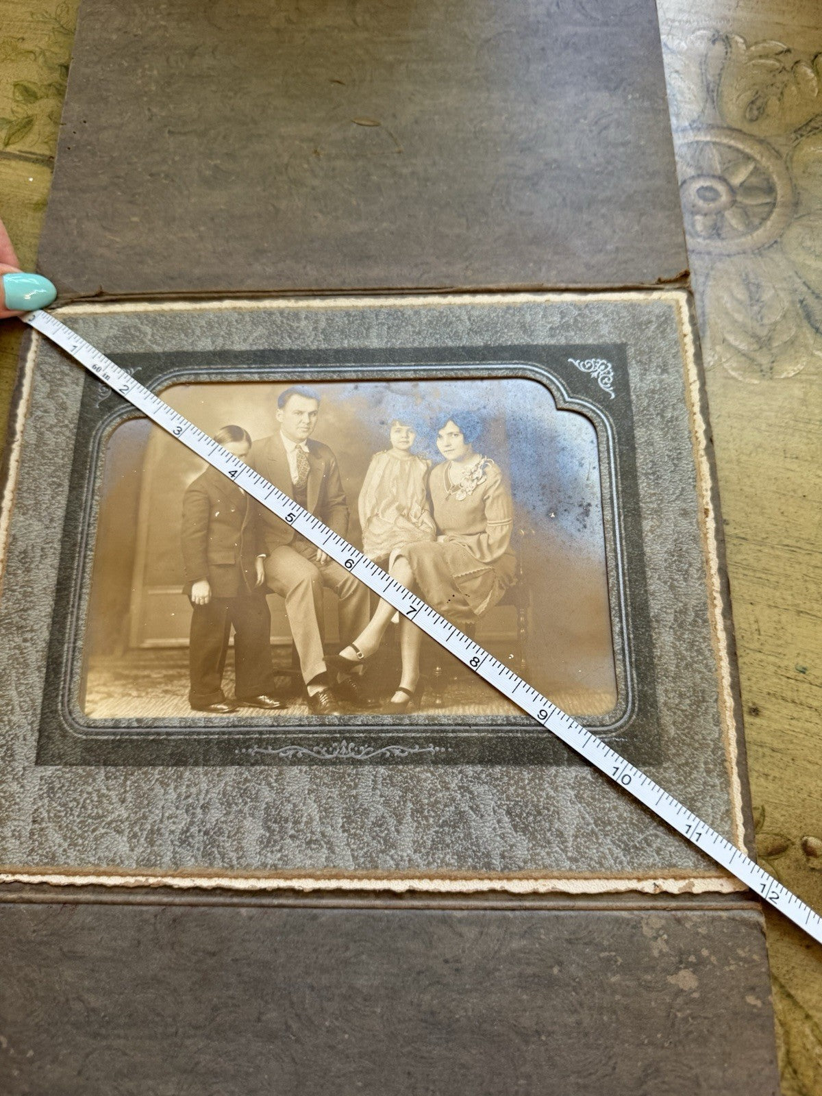Antique Sepia Family Portrait – 1920s Formal Photograph in Original Folio Frame