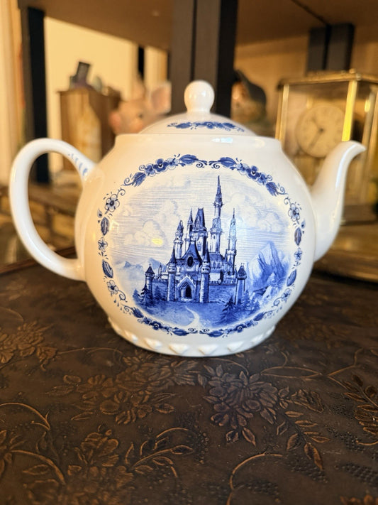 Disney Cinderella Castle Teapot Blue White Transferware Made in Thailand