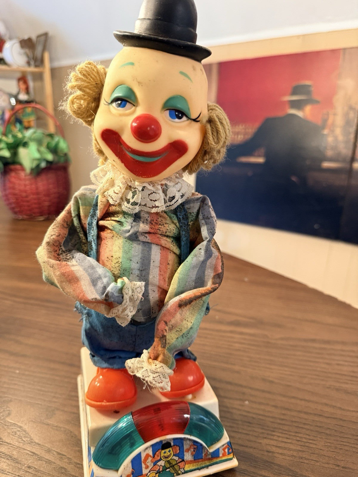Creepy Vintage Clown Toy - Lights & Music Work • Distressed, Eerie Circus Vibe