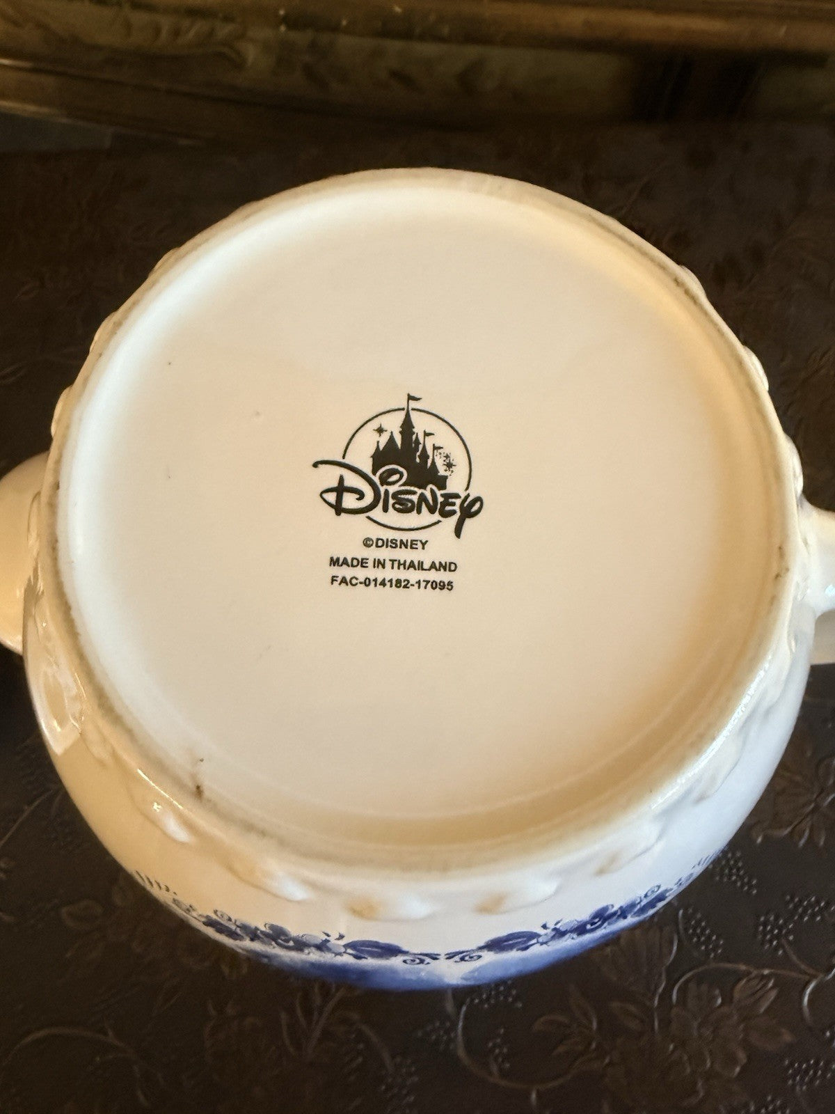Disney Cinderella Castle Teapot Blue White Transferware Made in Thailand