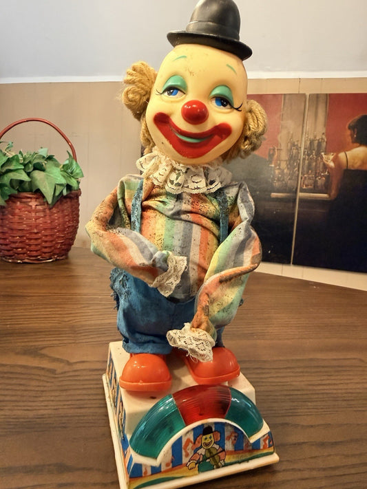 Creepy Vintage Clown Toy - Lights & Music Work • Distressed, Eerie Circus Vibe