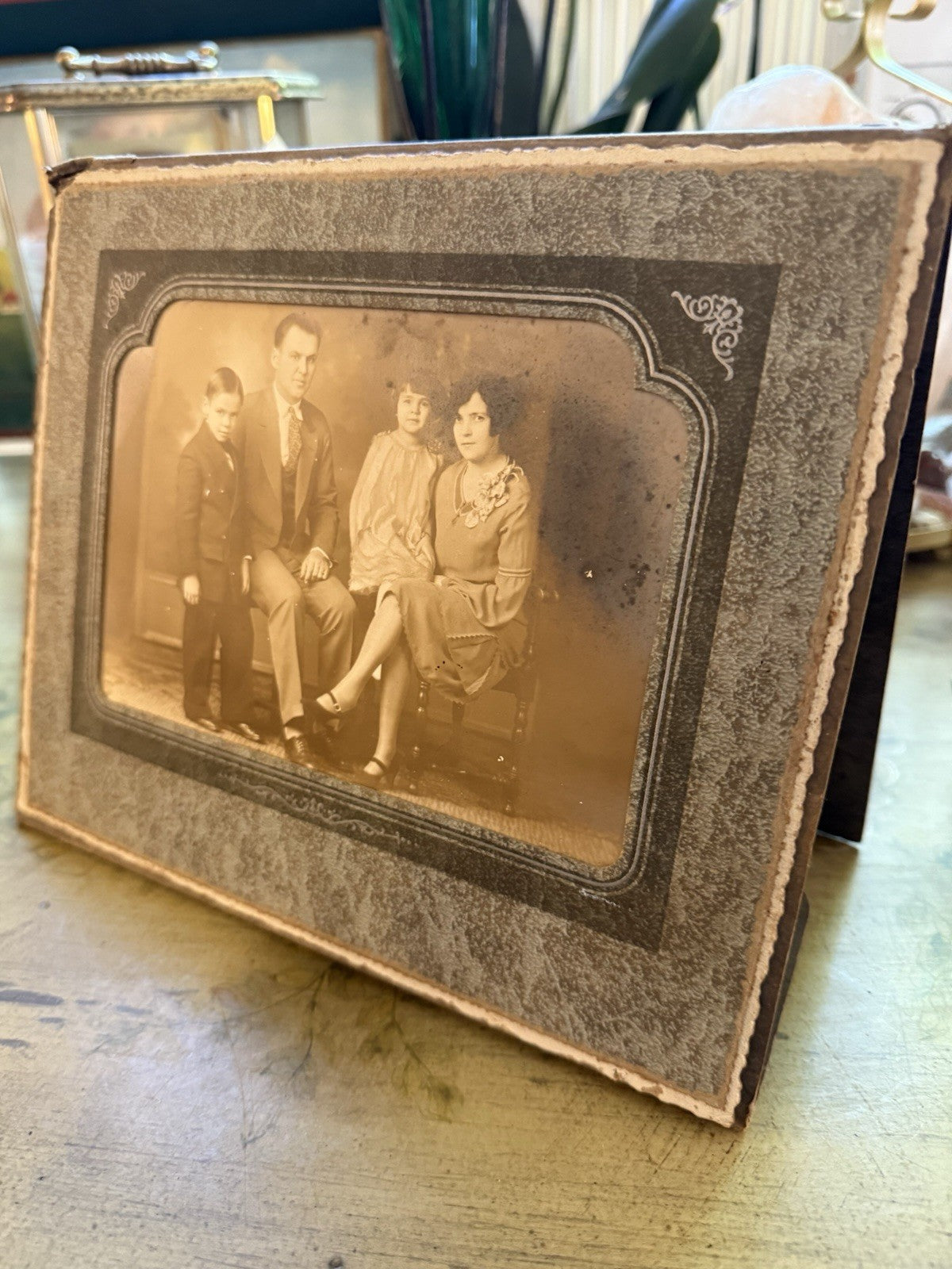 Antique Sepia Family Portrait – 1920s Formal Photograph in Original Folio Frame