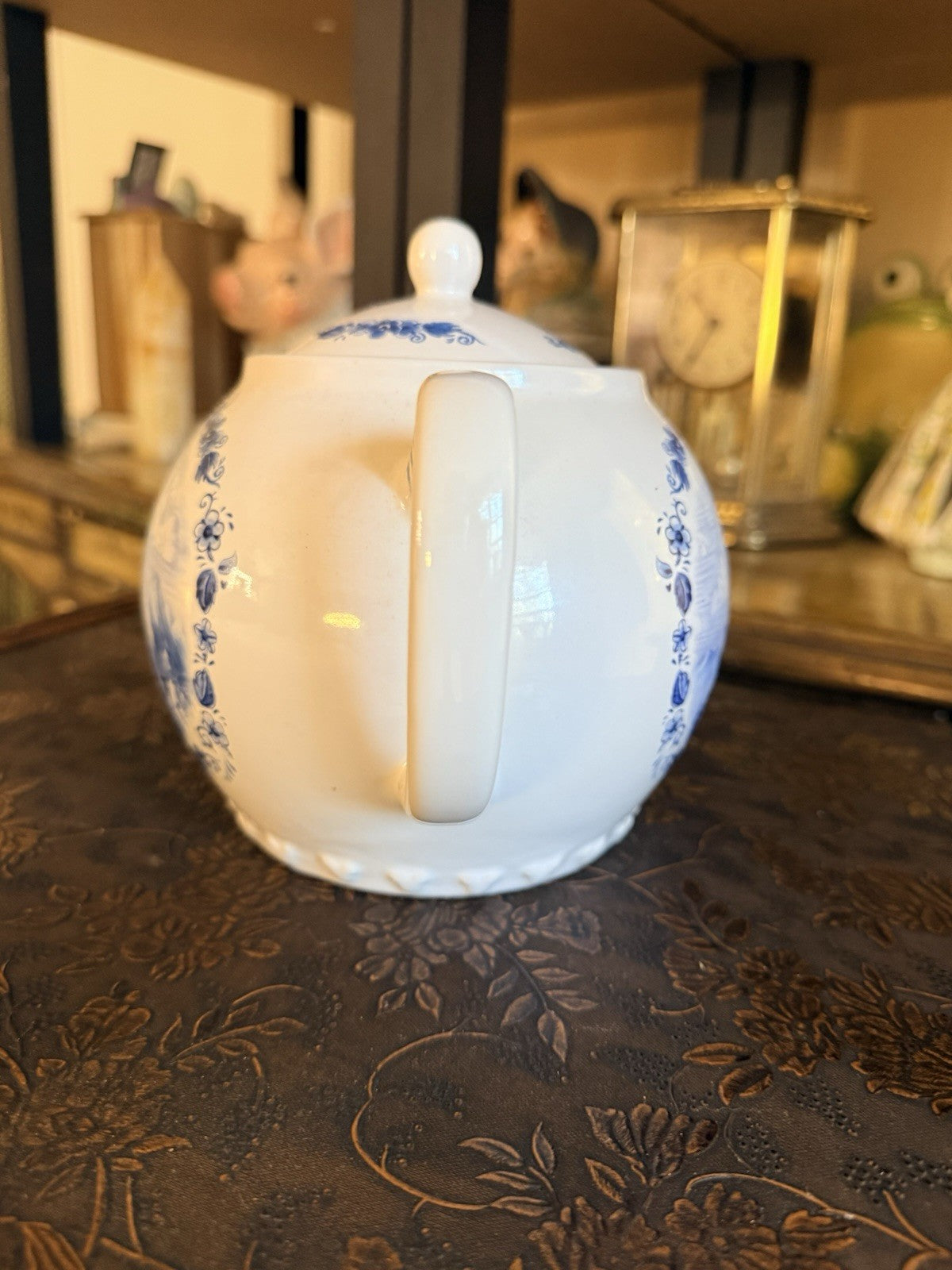Disney Cinderella Castle Teapot Blue White Transferware Made in Thailand