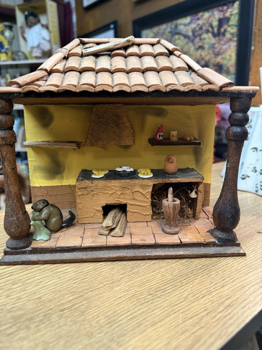 Rustic Miniature Hearth Diorama – Handmade Folk Art Kitchen – Spirited Cottage