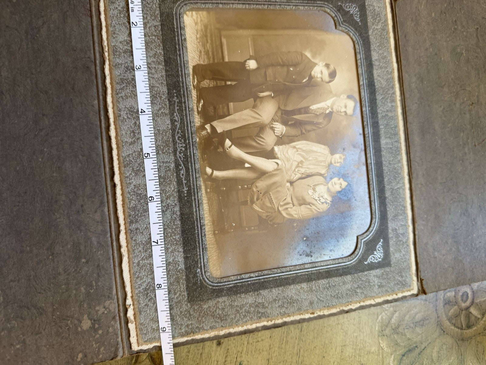 Antique Sepia Family Portrait – 1920s Formal Photograph in Original Folio Frame