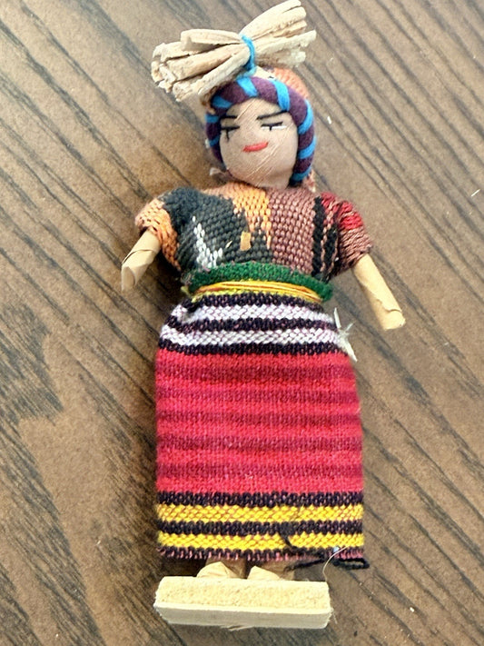 Handmade Folk Art Doll 5” Central American Textile Doll Worry/Muneca Style VTG
