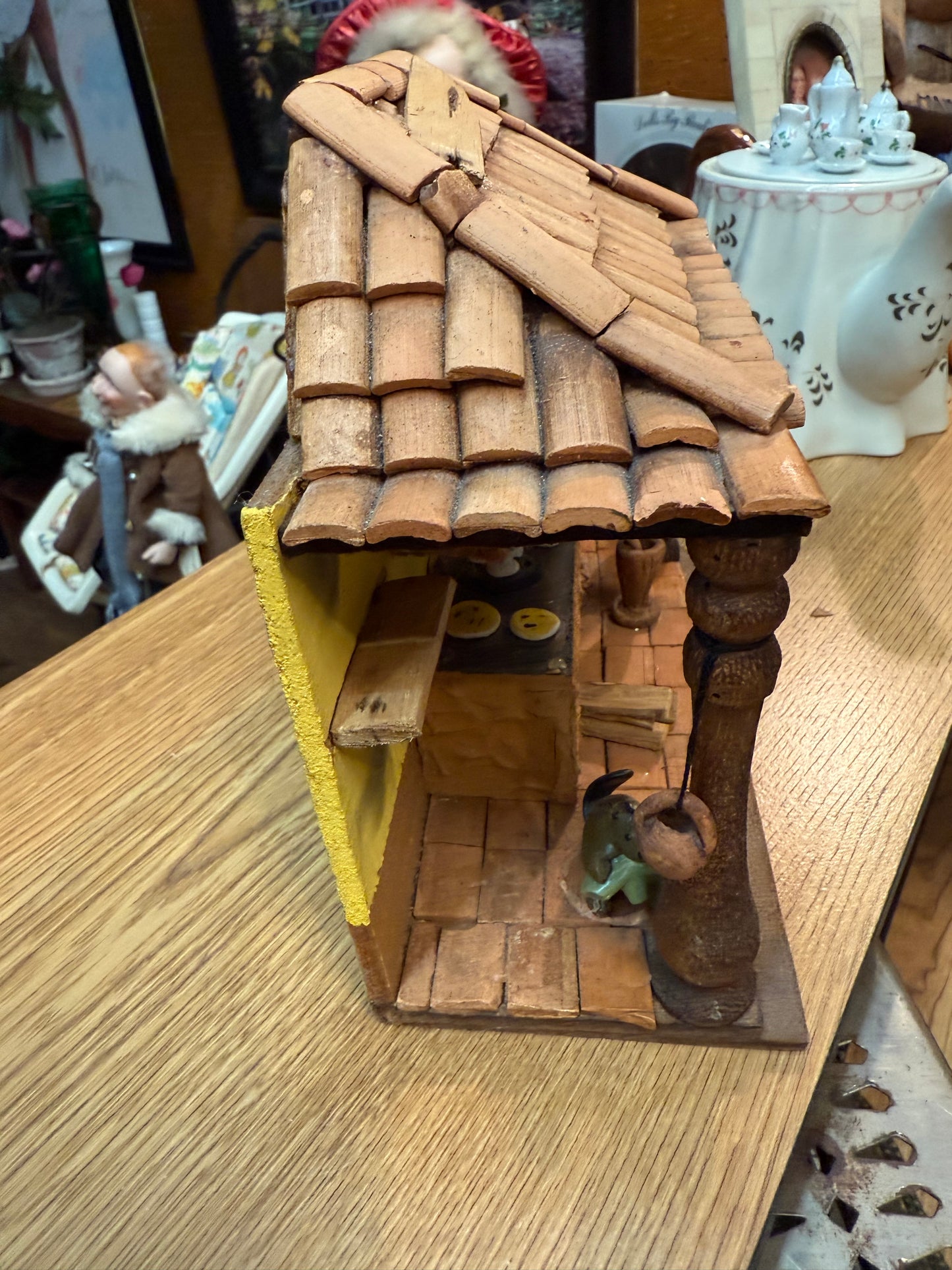 Rustic Miniature Hearth Diorama – Handmade Folk Art Kitchen – Spirited Cottage
