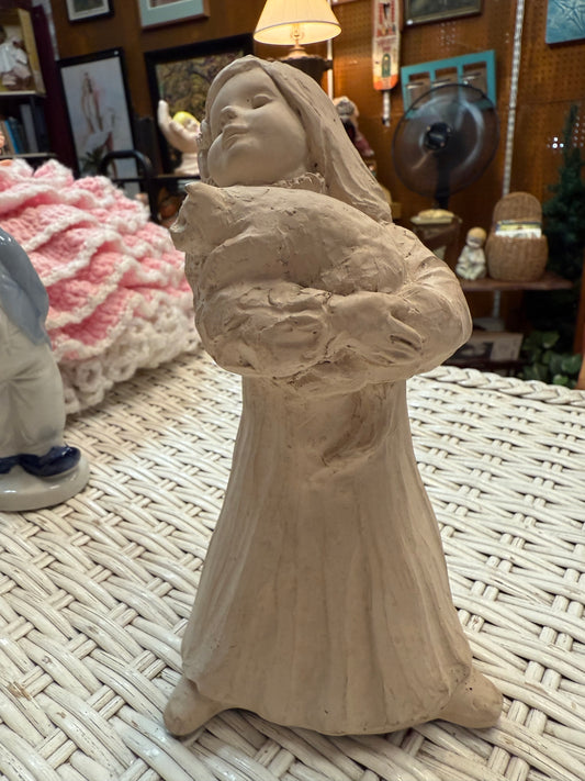 1987 Austin Prod “Bright Eyes” Statue – Girl with Cat – Haunted Manor Decor