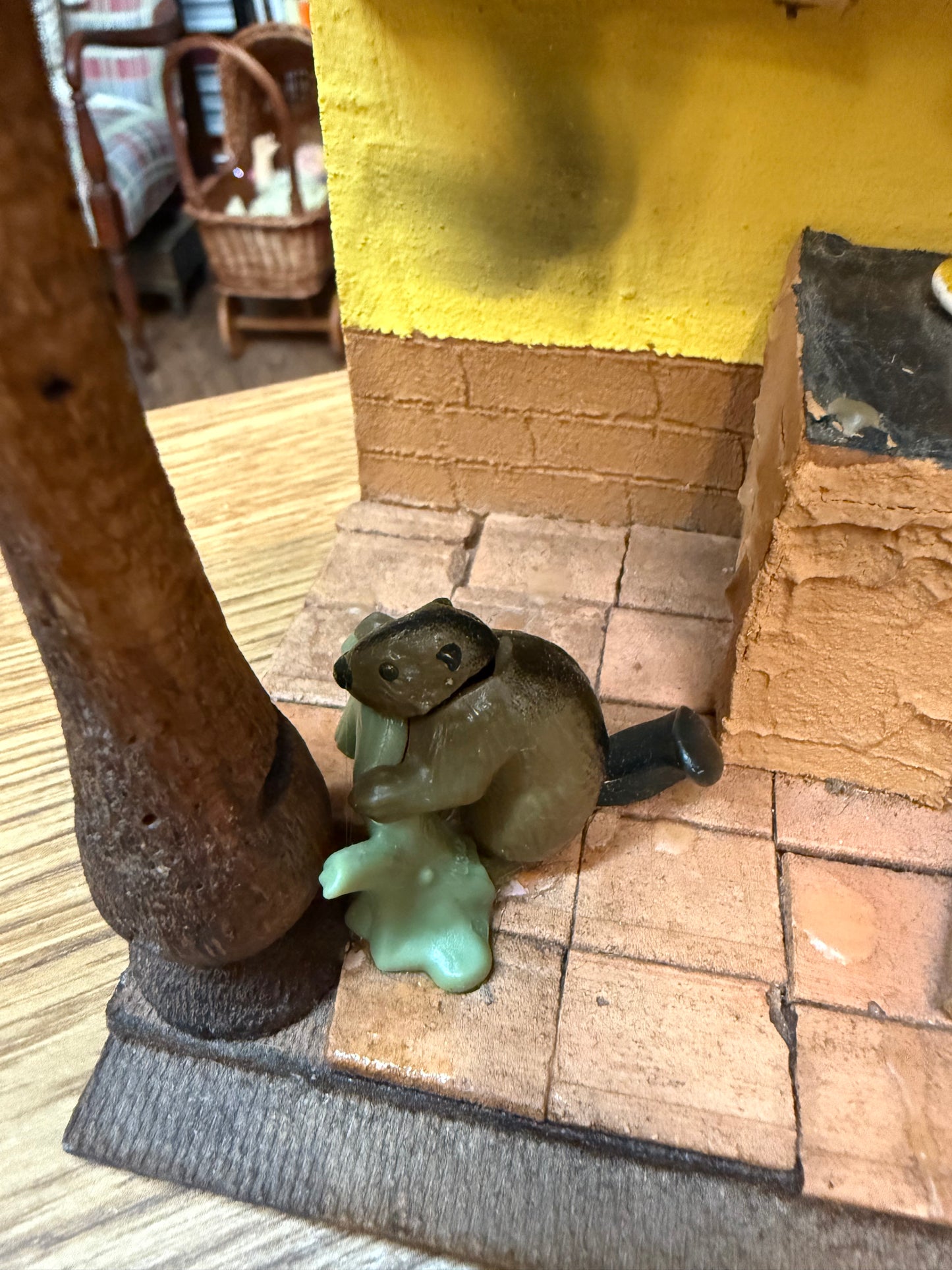 Rustic Miniature Hearth Diorama – Handmade Folk Art Kitchen – Spirited Cottage