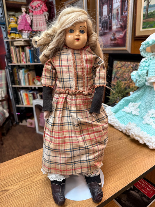 Haunted Antique Metal Head Doll – Spirit Vessel “Elsbeth” – Rare Painted Tin Face, Leather Shoes