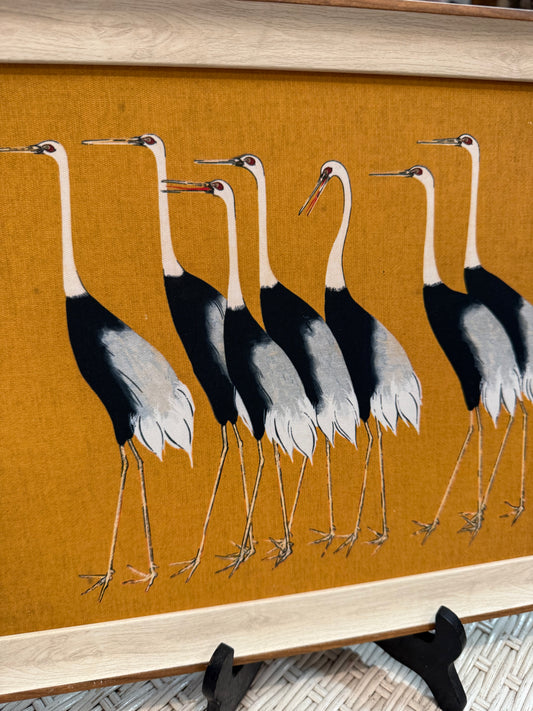 Gathering of Cranes — Mid-Century Japanese Textile Art (Framed, 16x12)